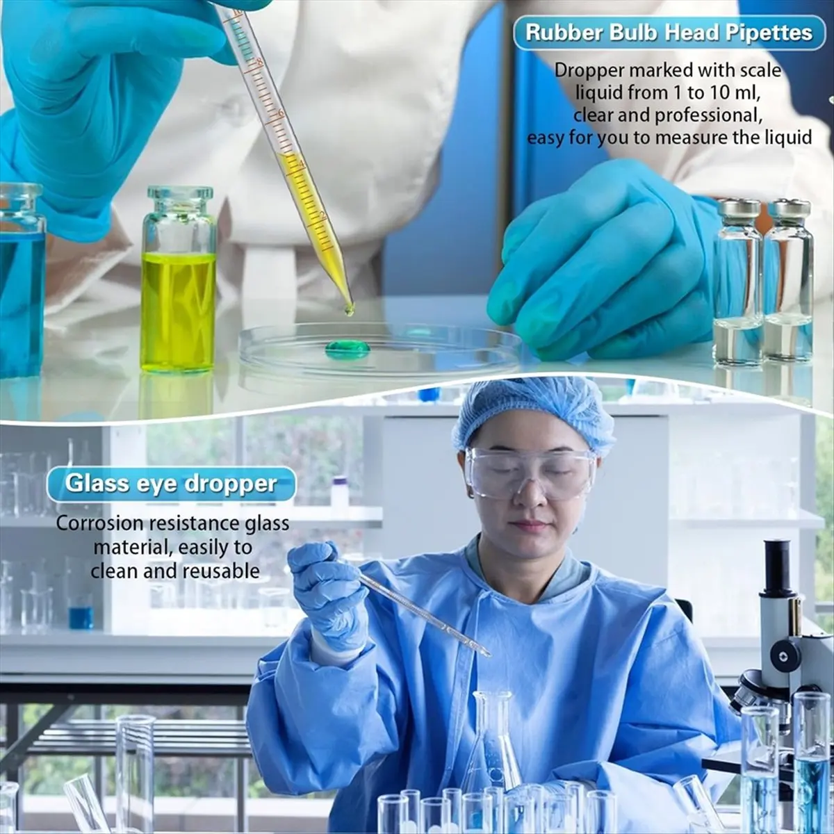 ABNH 10ml Glass Pipette Dropper Lab Graduated Dropper Glass Liquid Pipette with Cleaning Brush for Liquid Essential Oil