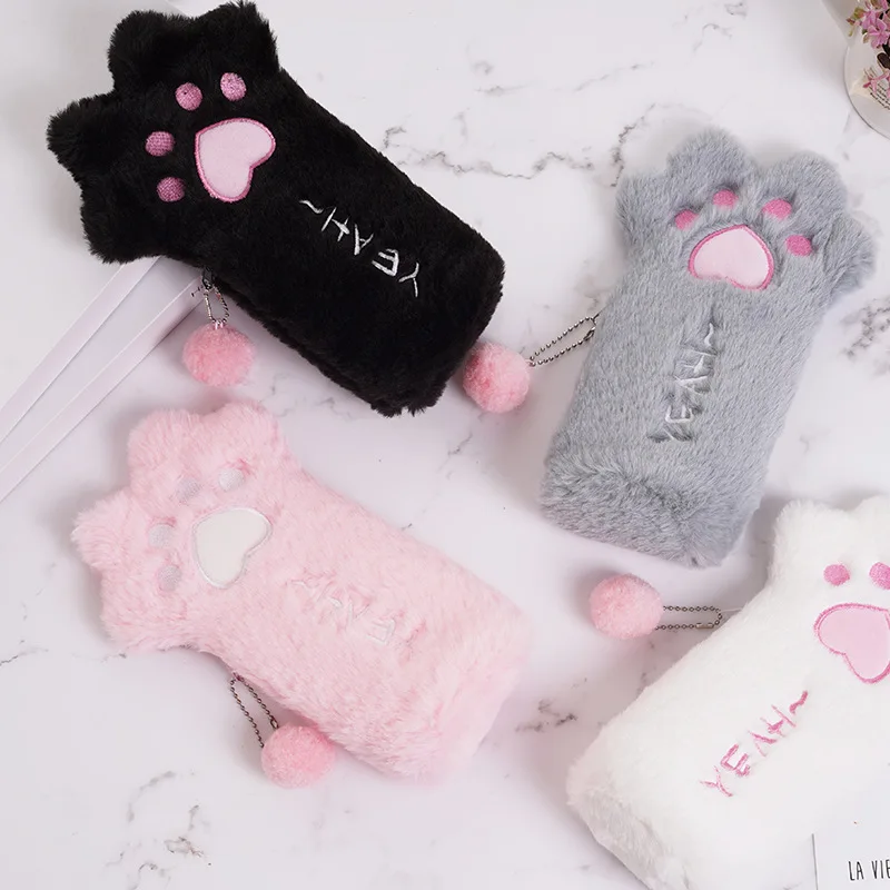 Imagem -03 - Cat Paw Plush Pencil Case Kawaii Pencil Box Cosmetic Pen Bolsa Bolsa de Papelaria Criativa Material Escolar Pcs por Lote