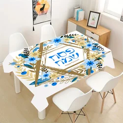 Happy Passover Waterproof Tablecloth Passover Party Decorations Jewish Hebrew Waterproof Table Cloths Kitchen Dining Table Decor