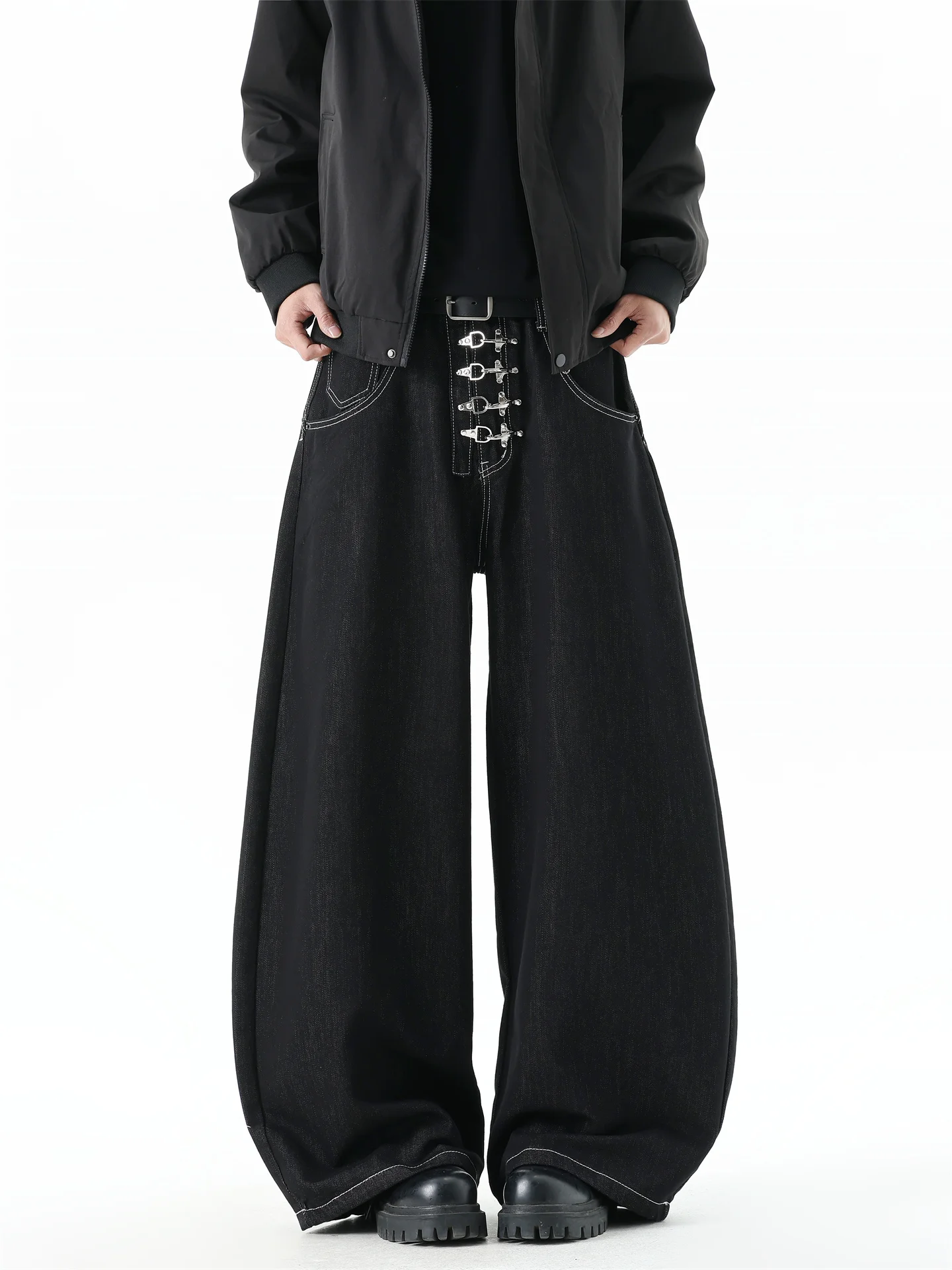 

American Retro Denim Original Color Knife Men's Jeans Street Loose All-Match Airplane Bule Baggy Wide Leg Pants