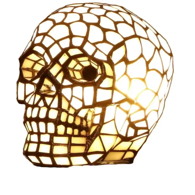 Stained glass decorative table lamp, skull night , Halloween decorative bedhead skull couple desk