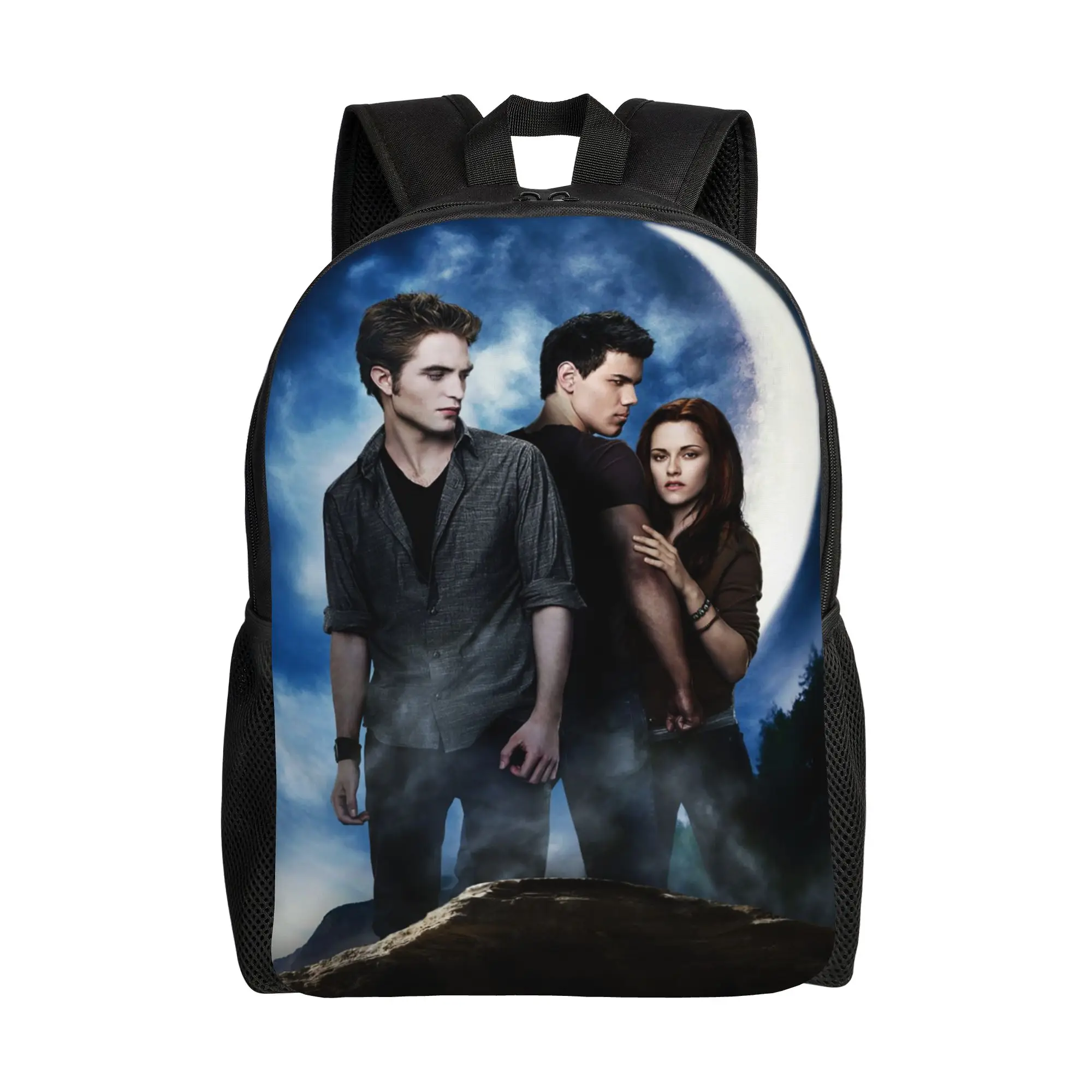 Edward Bella Jacob Black Backpack for Men Women High School Work Daypack The Twilight Saga New Moon Laptop Canvas Bags Outdoor