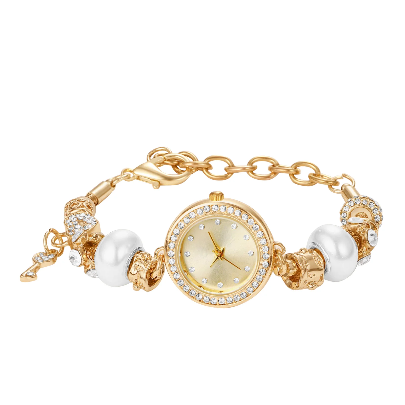 Lancardo-Reloj de pulsera con cuentas para mujer, colgante de llave de diamante brillante, ajustable, joyería exquisita de moda