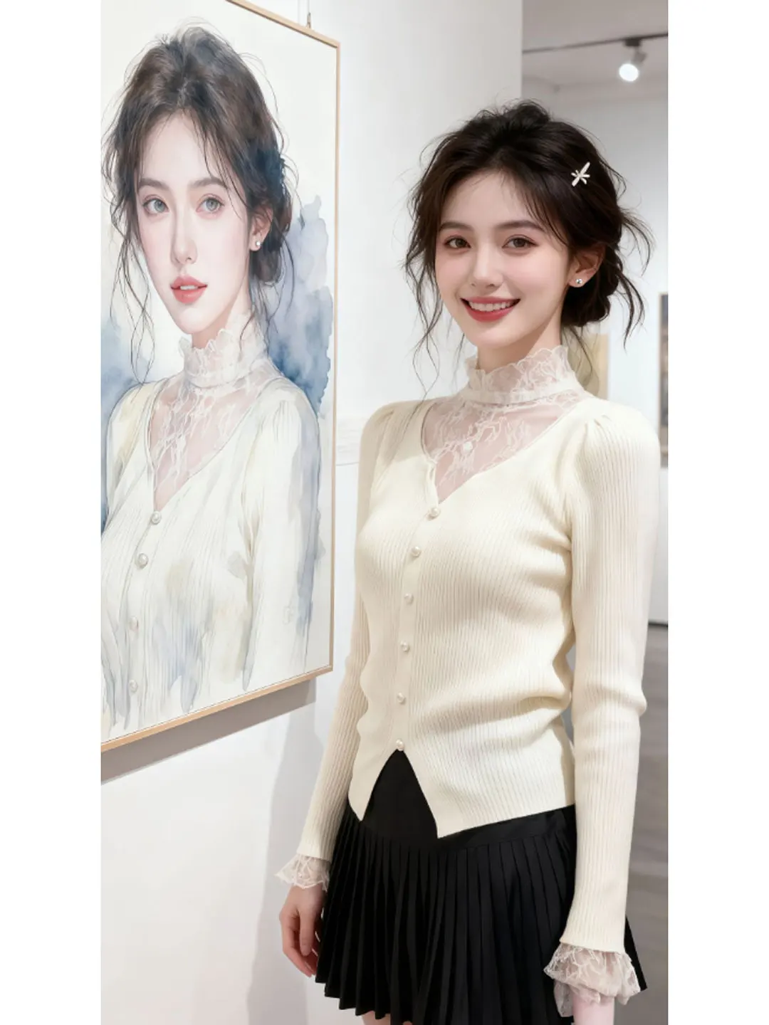 

Ele Lace Knitted Sweater Slim Fit f High Collar Soft Sle Winter Faion Top Women's Premium Quali Ci Walkwear