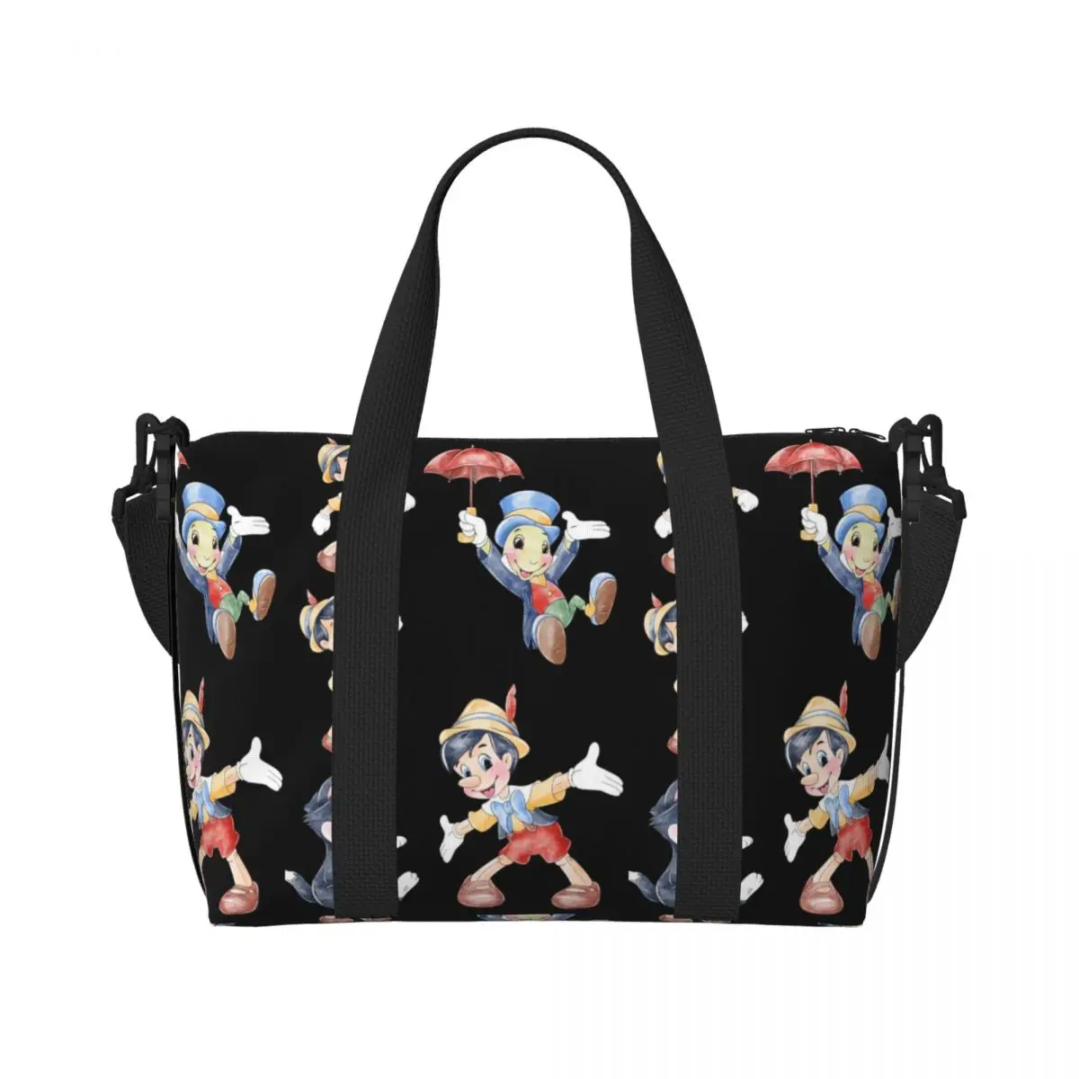 

Custom Cartoon P-Pinocchio Beach Tote Bag Women Extra Large Gym Carry On Travel Shopping Bags