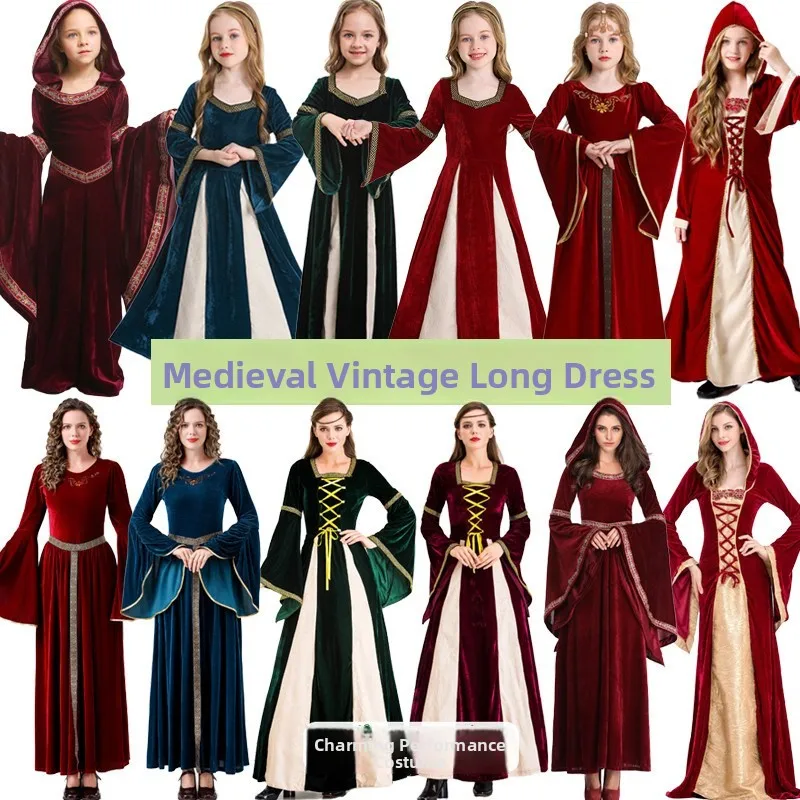 

Medieval Queen Costume with Flared Sleeves for Women Halloween Vintage Court Dance Ladies Fashion Historical Period Wear