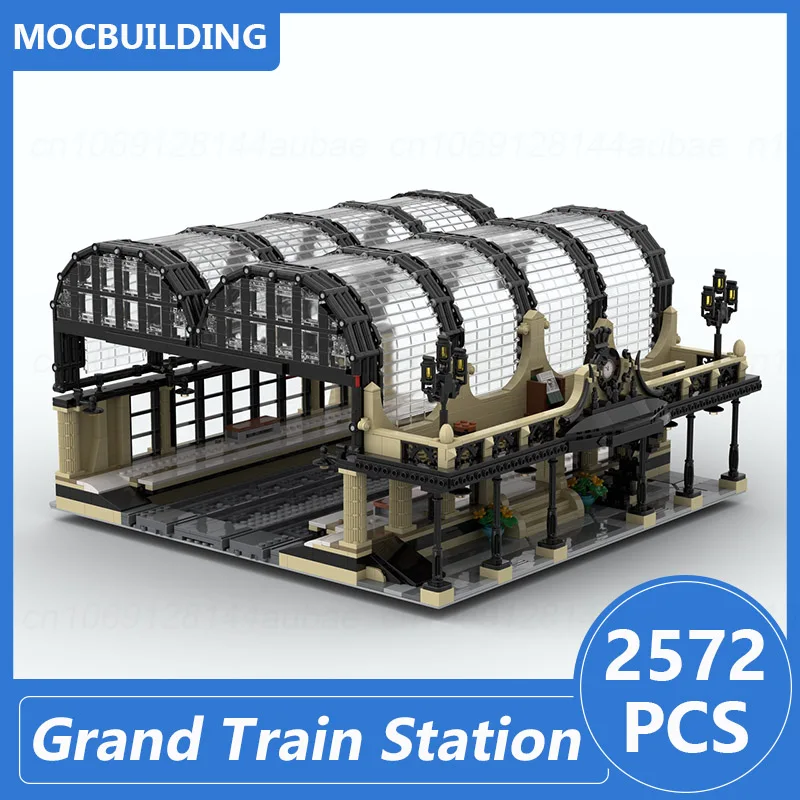 Grand Train Station Model Moc Building Blocks Diy Assemble Bricks Transportation Architecture Display Xmas Toys Gifts 2572PCS