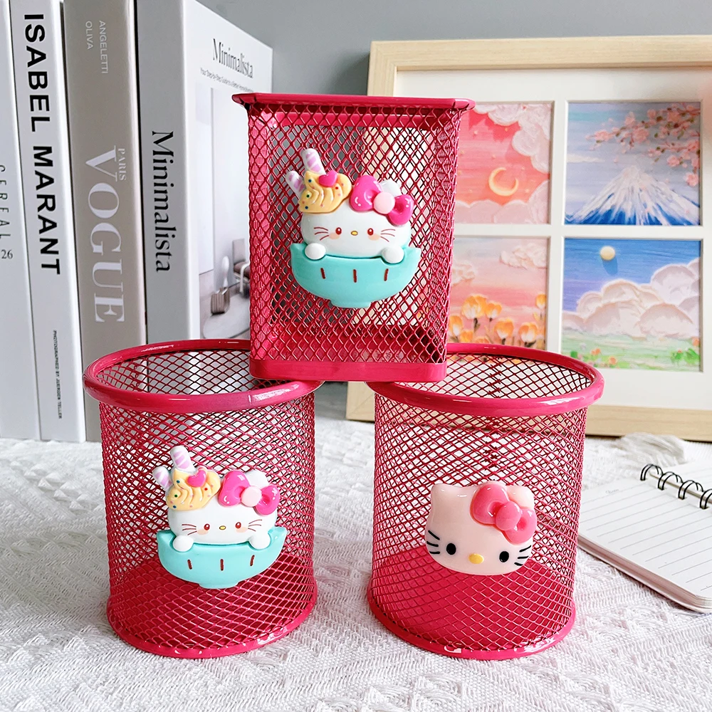 Sanrio Series Cute Hello Kitty Fashion Pen Holder Anime Fans Girl Desktop Decorations Creative Round Pen Holder