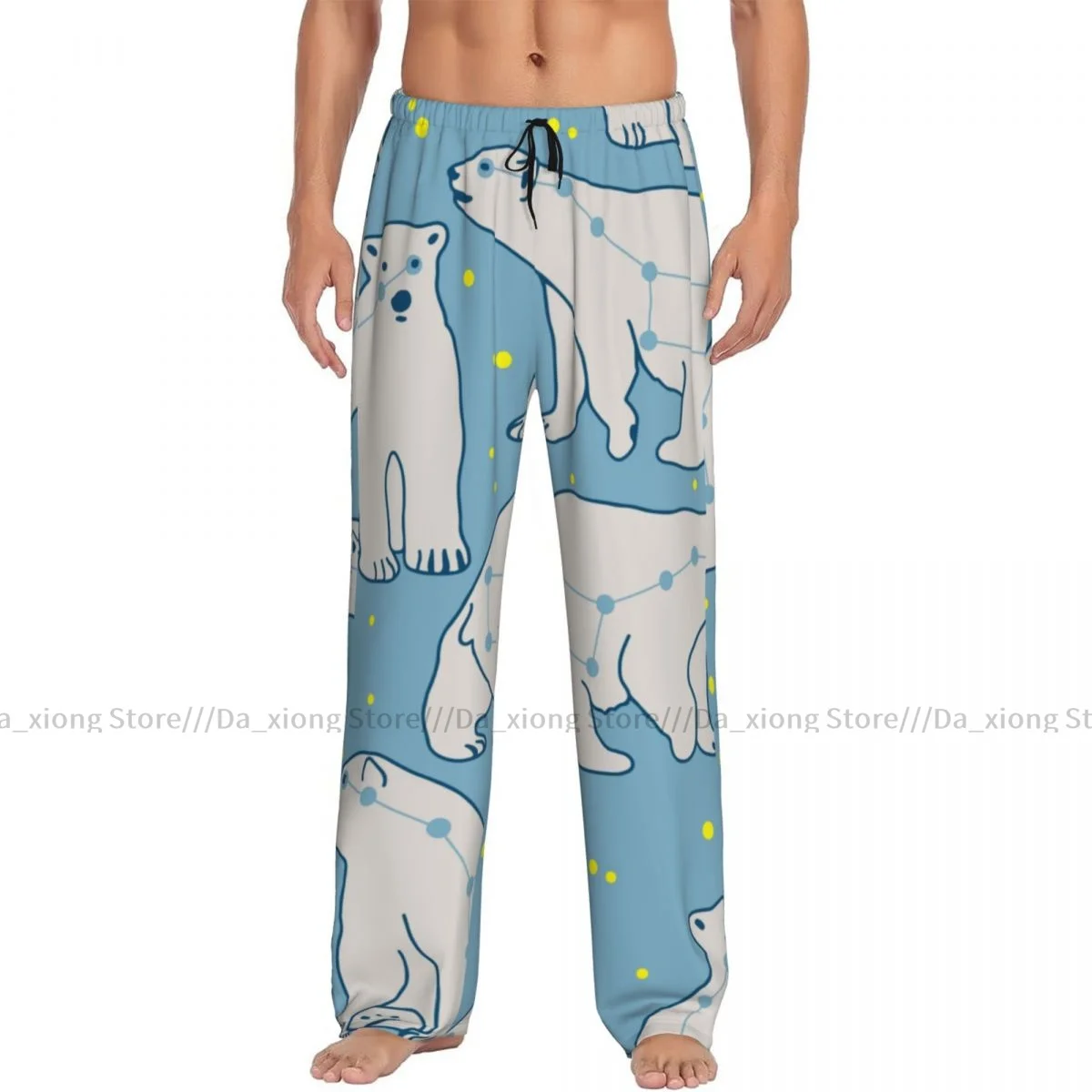 Mens Casual Pajama Long Pant Loose Elastic Waistband Ursa Minor Polar Bear Cozy Sleepwear Home Lounge Pants