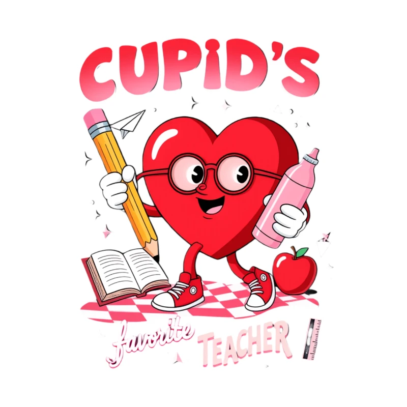Cupid Heart Teacher Pencil Book Apple Water Bottle Checkered Floor Iron on Patches Cupid Heart Heat Transfer Sticker dtf