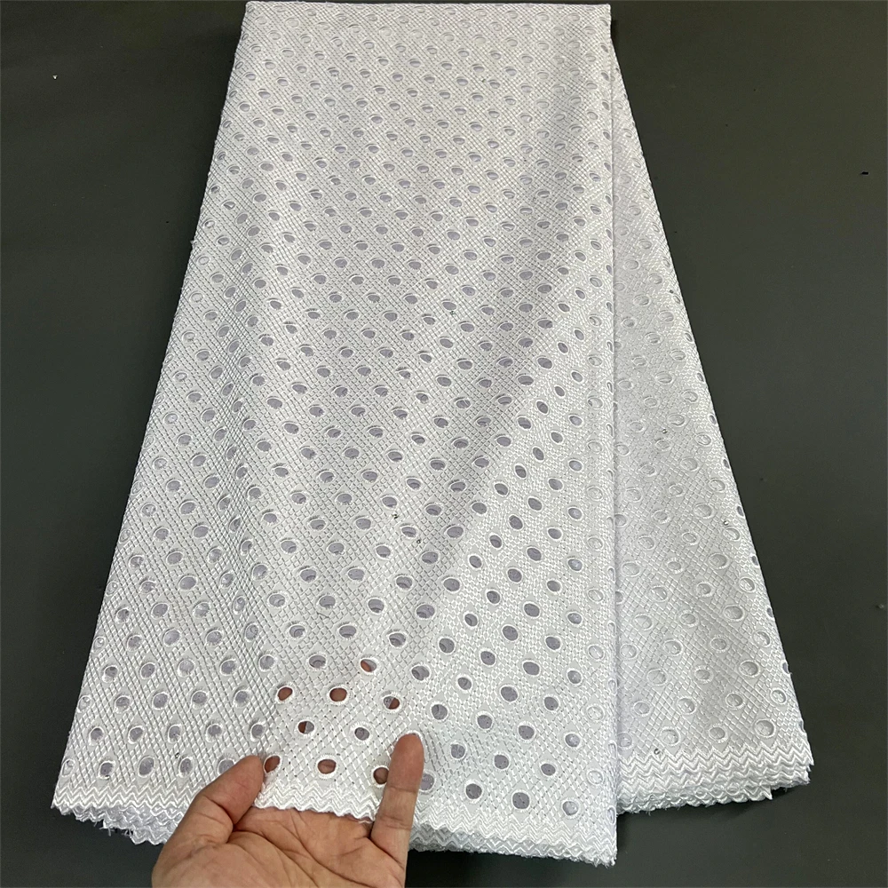 

2023African Nigerian High Quality Lace Fabric Embroidery Tulle Pure Wedding Party Damask Dress Guipure White Cotto 5Yard