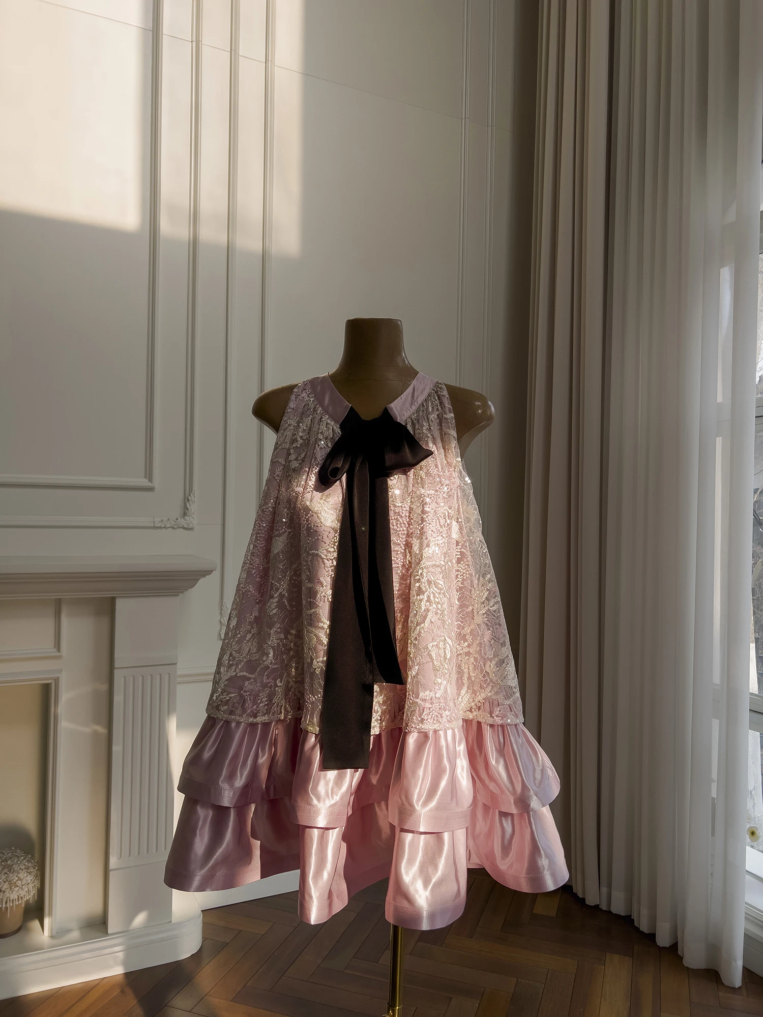 

Милое розовое платье трапециевидной формы с подвеской на талии и узлом, макси-пляжное праздничное платье с высокой талией, полиэстер, повседневный костюм для свидания