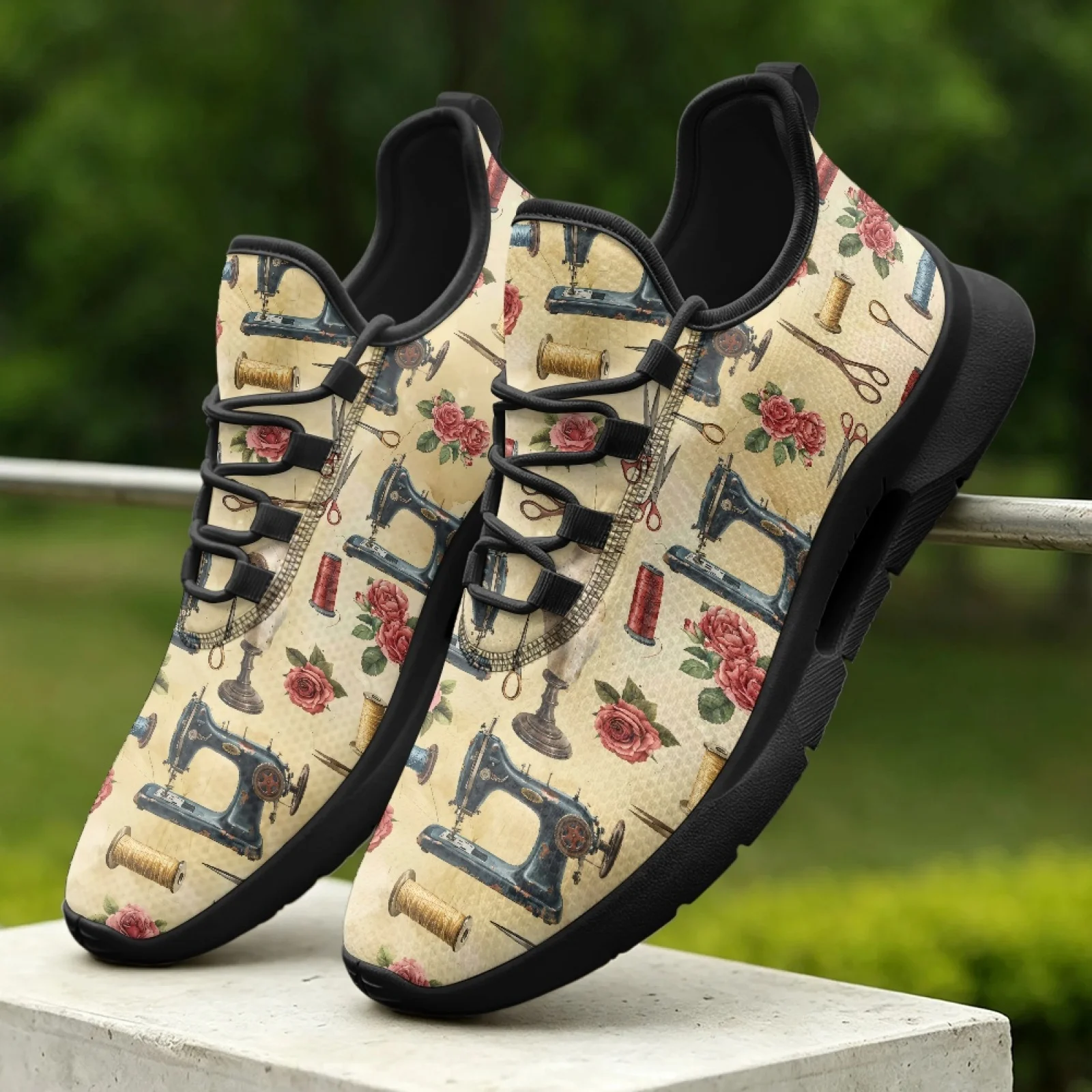 PENSTROLL Vintage Sewing Rose Print Fashion Casual Men's Outdoor Sneakers Walking Shoes for Mens Street Business