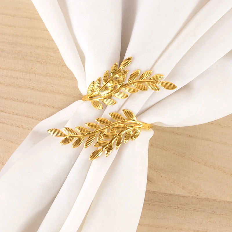 

6pcs Gold Wheat Napkin Ring Metal Leaf Napkins Buckle Holder For Wedding Home Dinner Table Decoration Chirtsmas Birthday Supply