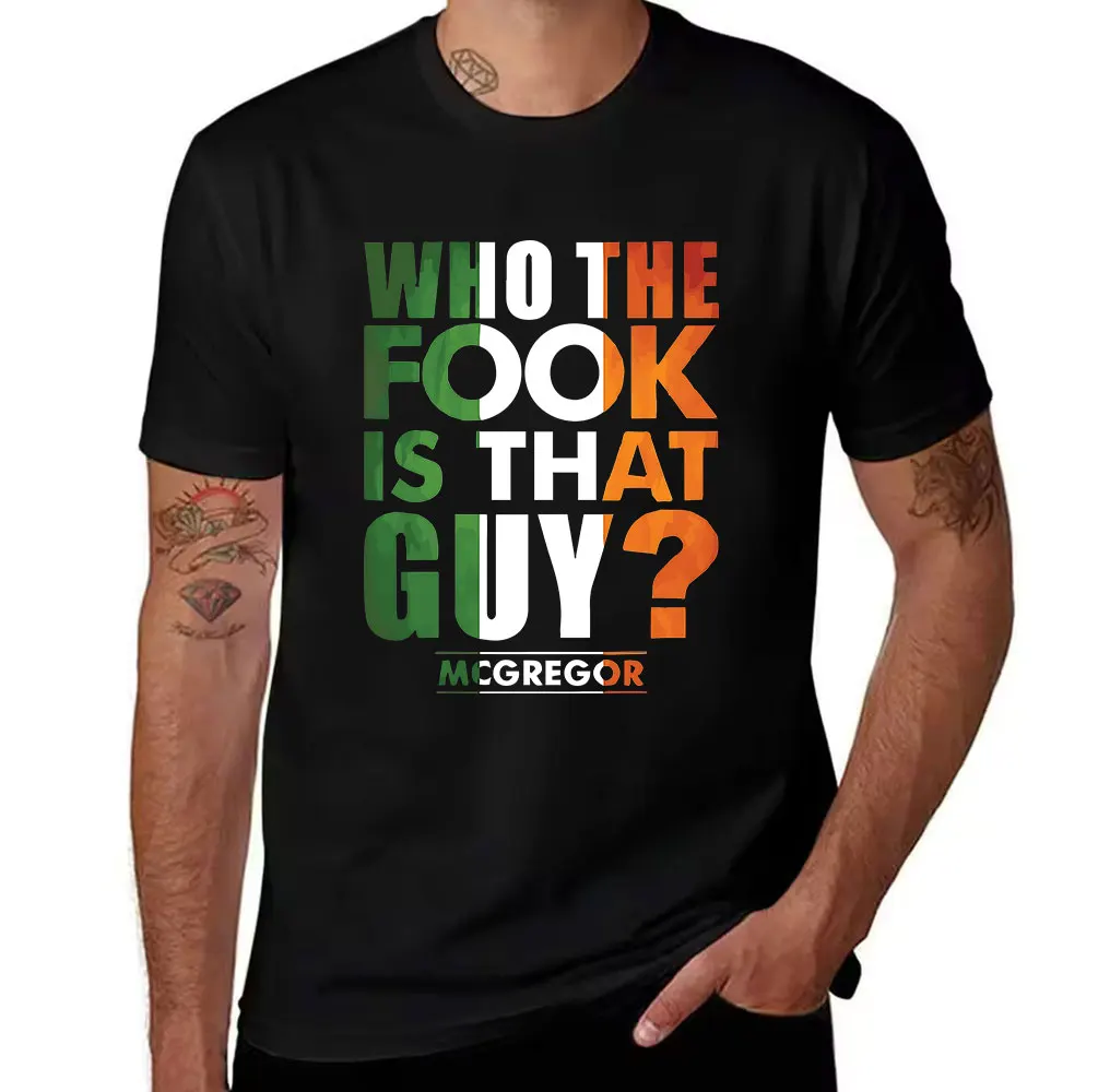 Herren-Baumwoll-T-Shirt „Who Is The F**king Guy At The Door?" Lustiges Grafik-T-Shirt mit Slogan, lässiges Streetwear-Oberteil