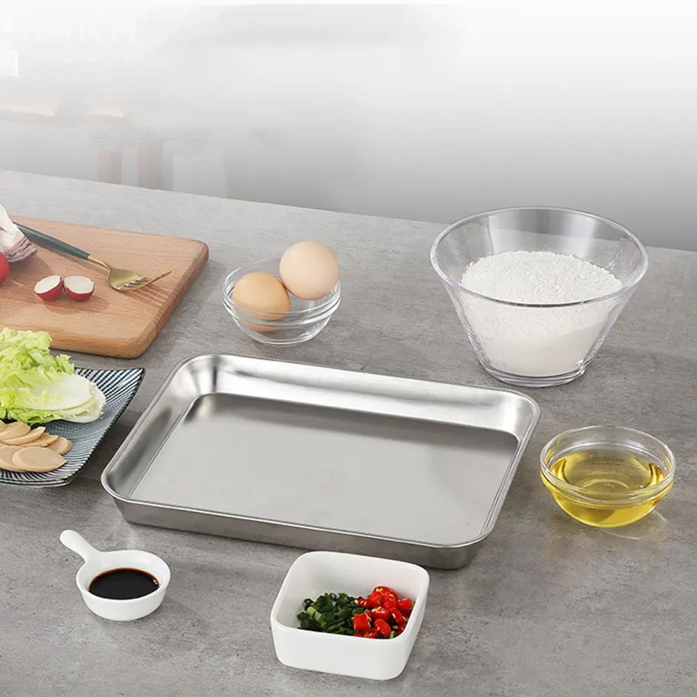 

Stainless Steel Steaming Rice Plate 23x17x2 8cm Baking Barbecue Grill Food Snack Pan Tray Strainer Rectangular Filter Home