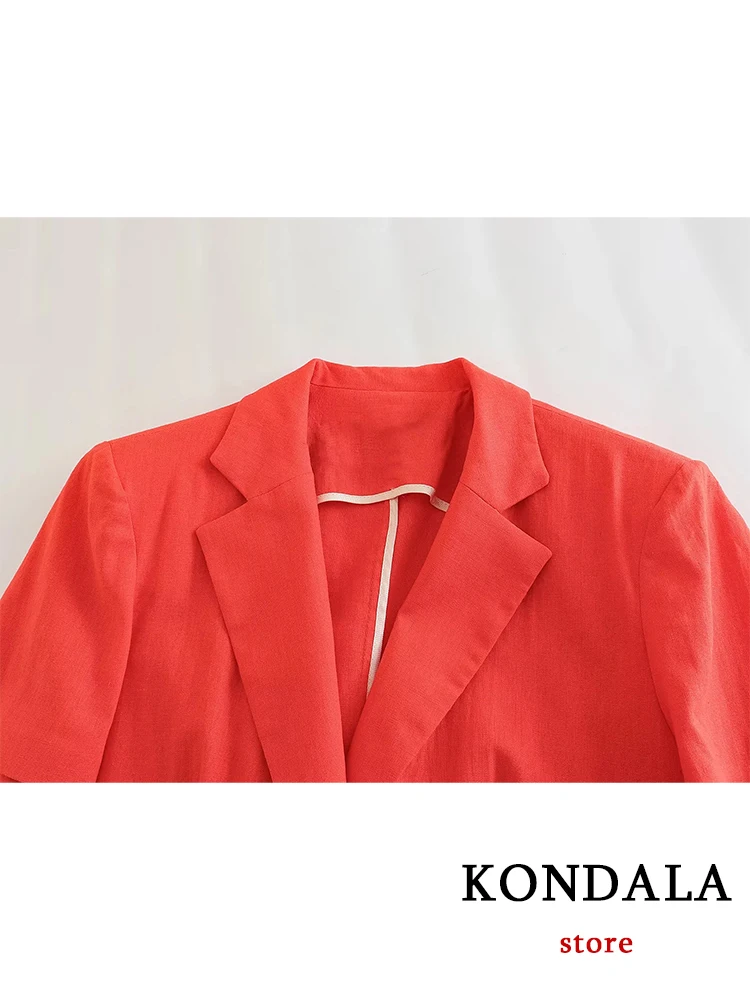 KONDALA Office Lady Chic Red Women Suits V Neck Short Sleeve Blazer+High Waist Ruffles Mini Skirts Fashion 2023 Summer Mujer Set