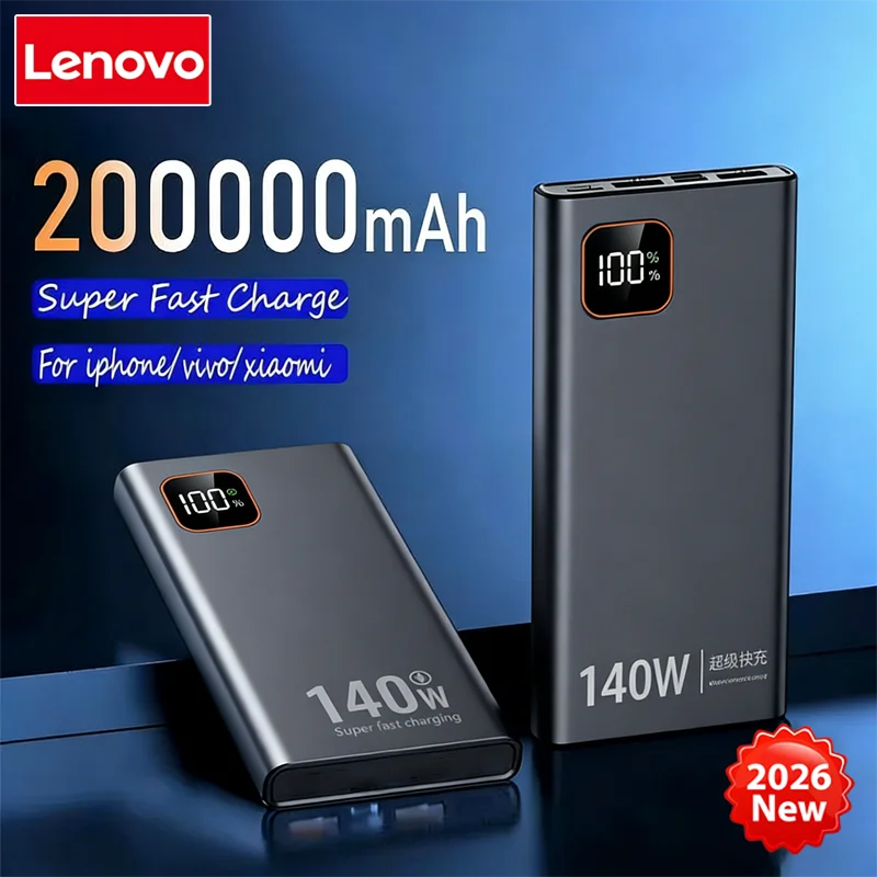 Lenovo 140W 500000mAh Ultra Capacity Power Bank Super Fast Charging CCC Portable Battery Charger For IPhone Samsung 2026 New