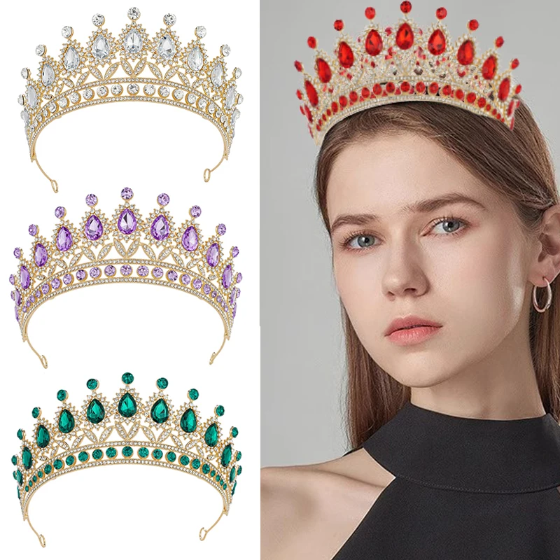 1PCS Luxury Gold Crystal Pearls Bridal Tiaras Rhinestone Pageant Diadem Headband Wedding Hair Accessories for Brides