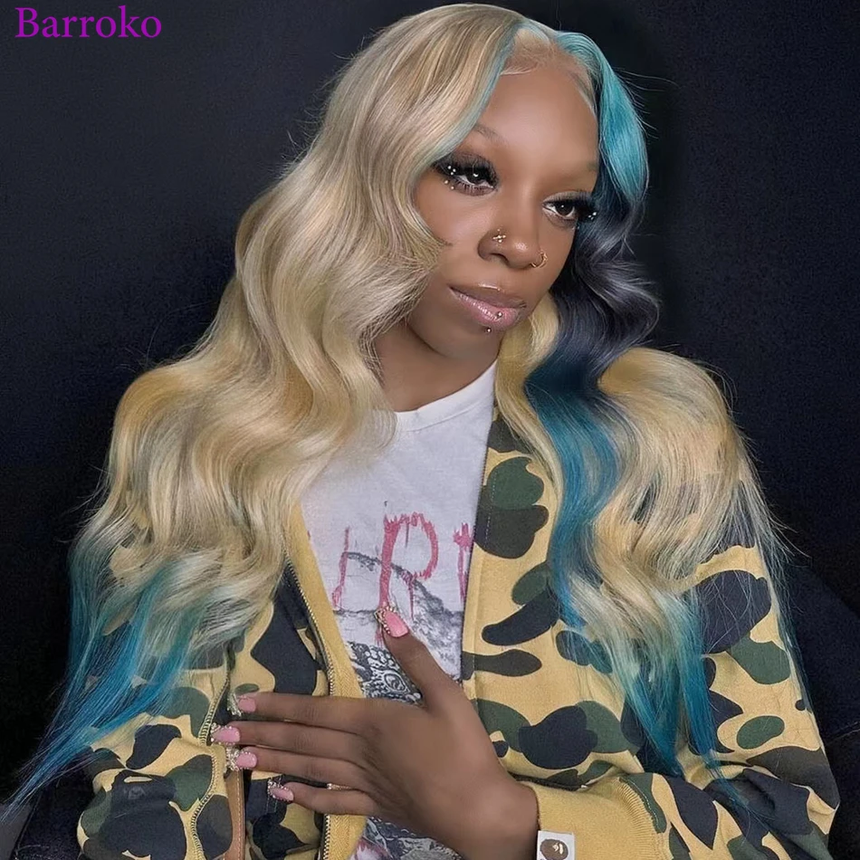 

Barroko 613 Blue With 1B Highlight Wigs Body Wave Pre Plucked Remy Human Hair Wig 13X6 Frontal Lace Wigs 180% Density Brazilian