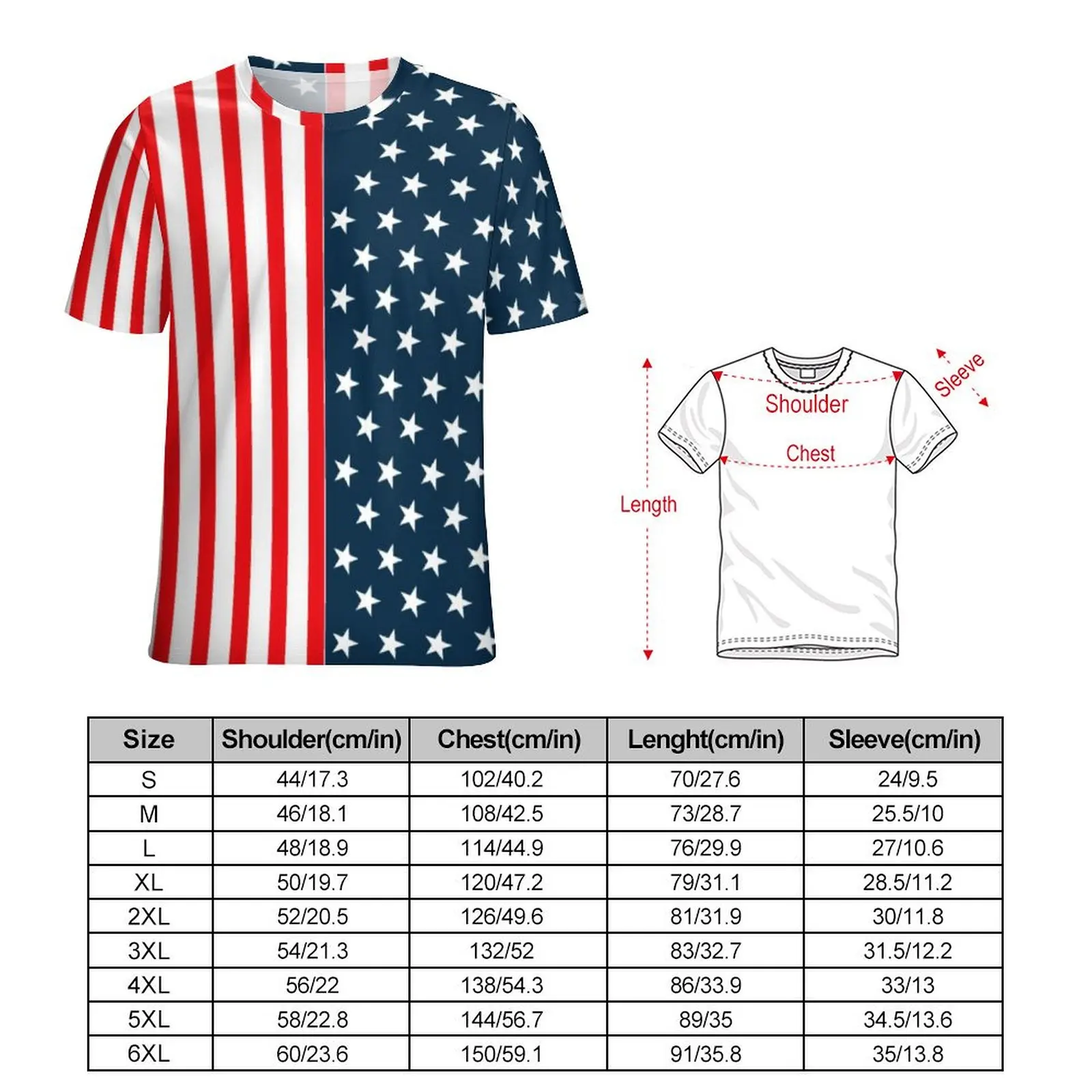 Two Tone Striped T Shirt American Flag Stars and Stripes Harajuku T-Shirts Man Classic Tshirt Short Sleeve Design Top Tees