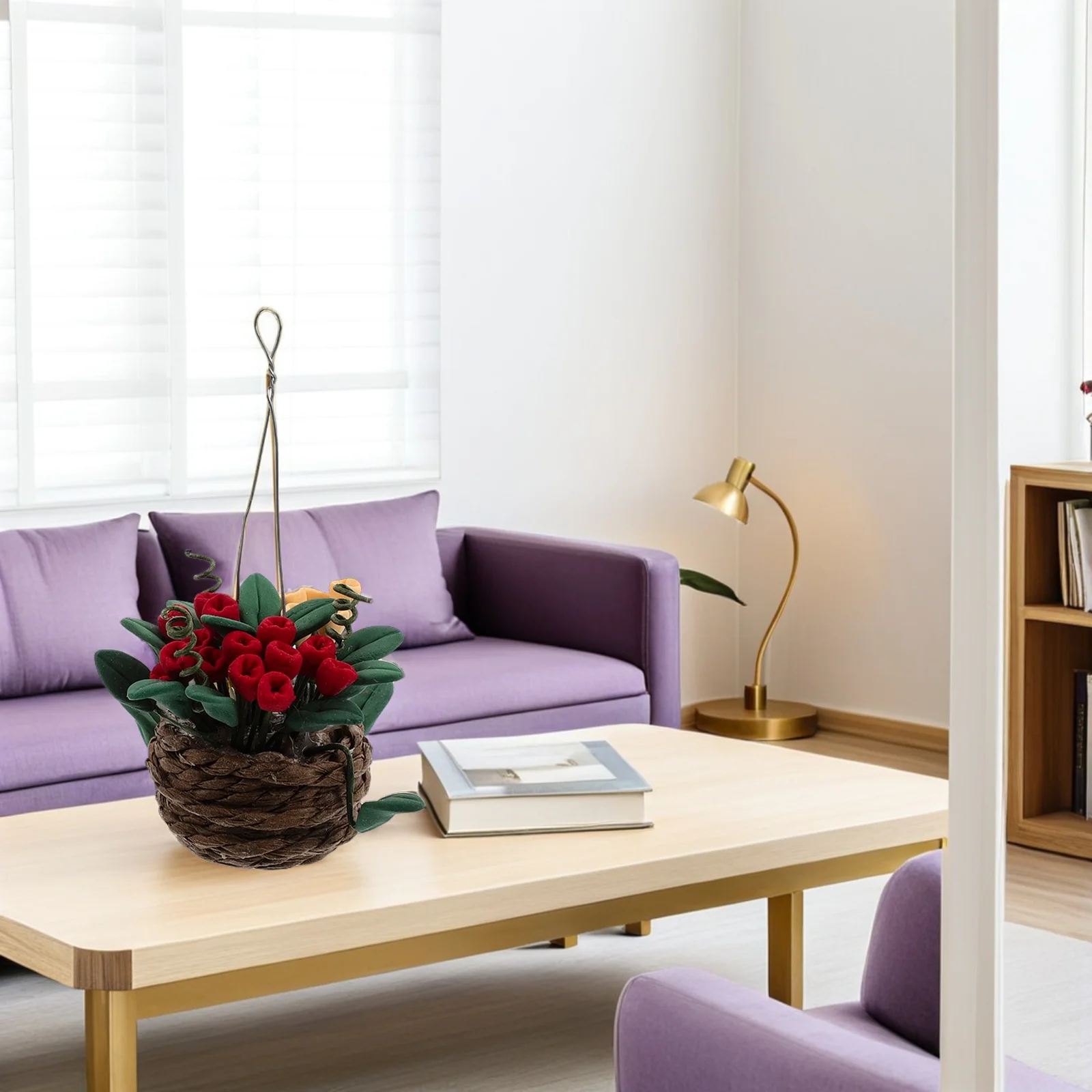 

Миниатюрная подвесная корзина, мини-искусственные растения, цветы, имитация маленьких горшечных растений, корзина из ротанга ручной работы для сказочного сада