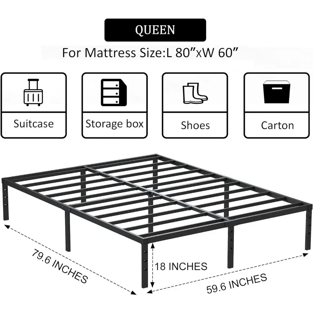 18 Inch Metal Bed Frame Queen Size , Easy Assembly Heavy Duty Noise Free Bedframes, No Box Spring Needed image 3