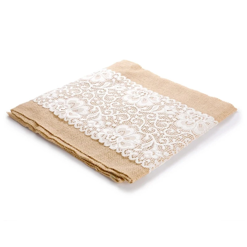 Burlap Lace Table Runner, Rustic Vintage Table Runner para casamento ao ar livre, festa de aniversário, banquete decoração, 12x108"