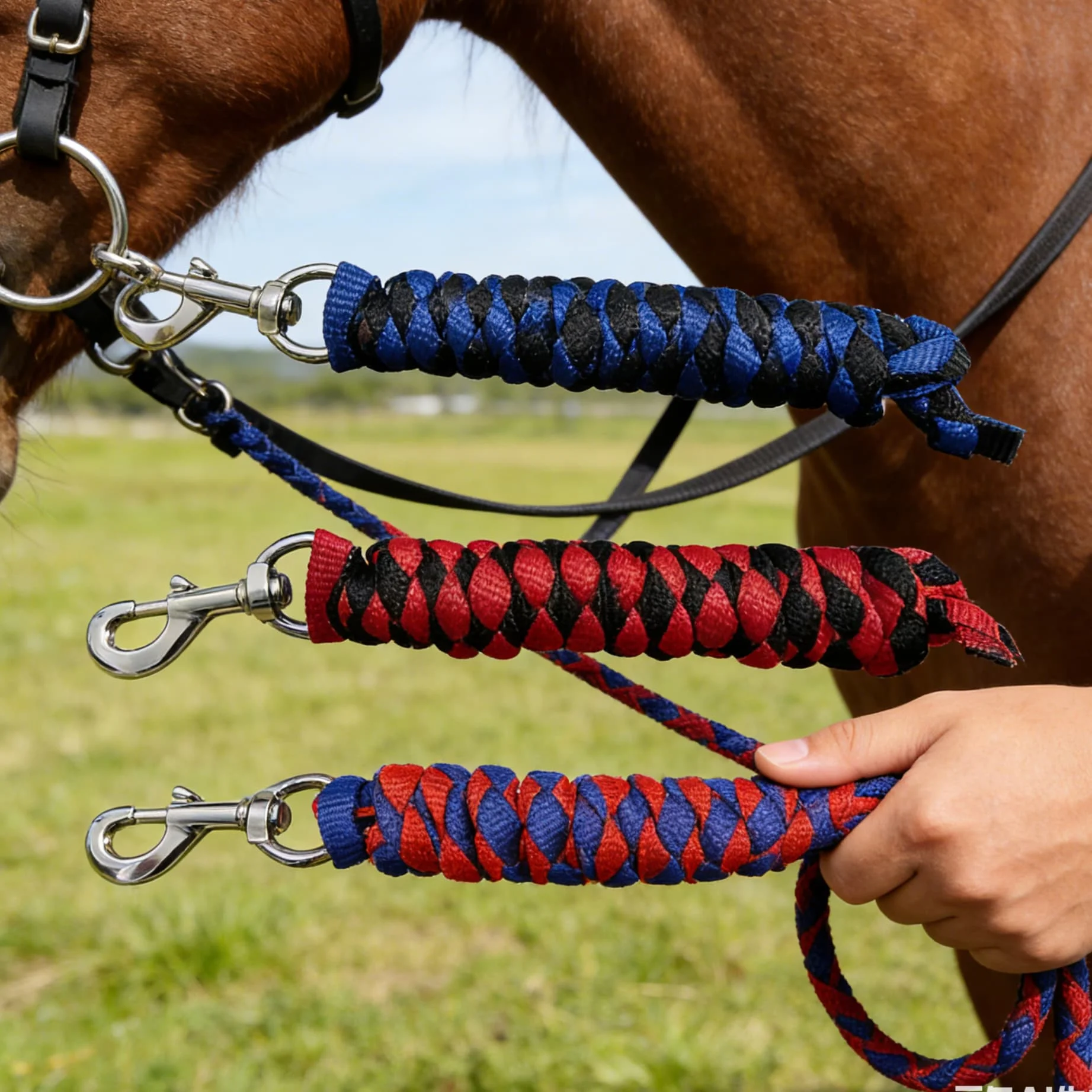 16mm 2m 2.5m 3m 4m thick braided horse rope with thick silver alloy large hook pet rope four-strand weave