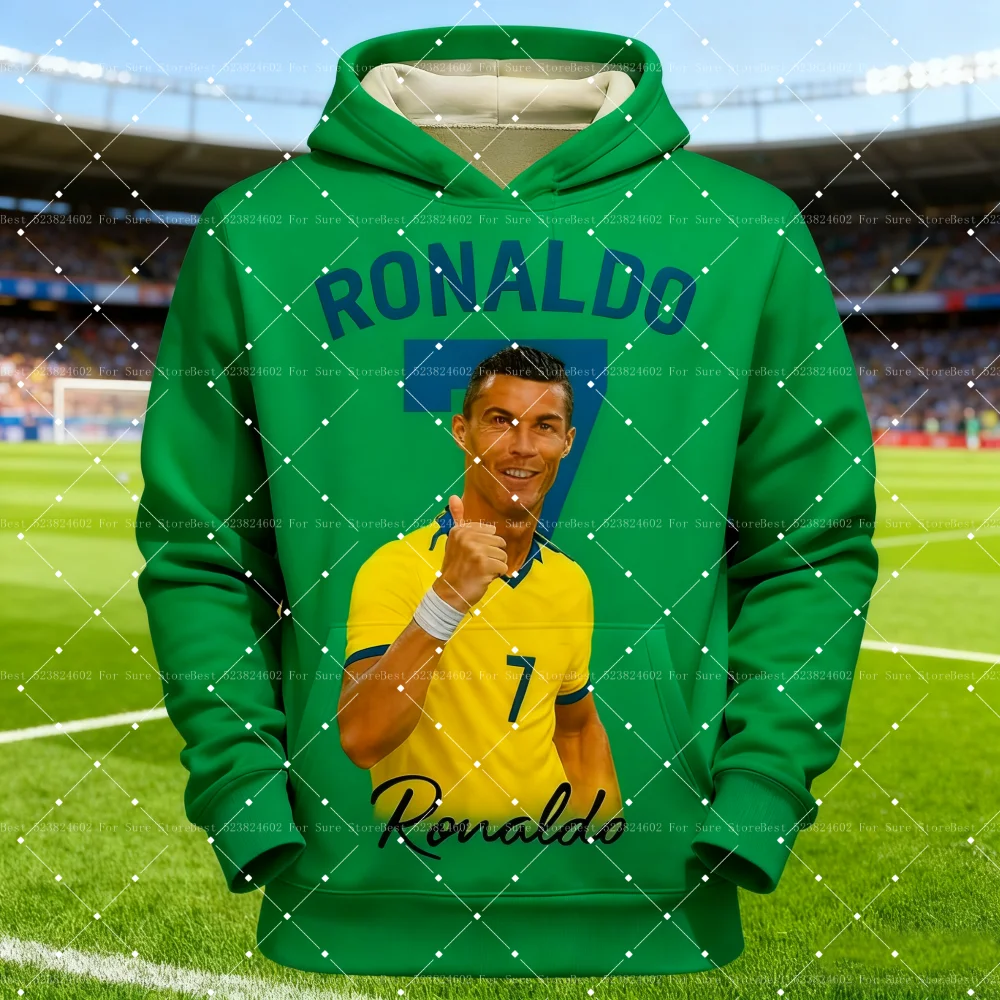 سويت شيرت رونالدو بغطاء للرأس لكرة القدم إصدار مريح كاجوال يومي ملابس الشارع الشهير للرجال هوديس نسائي بقلنسوة