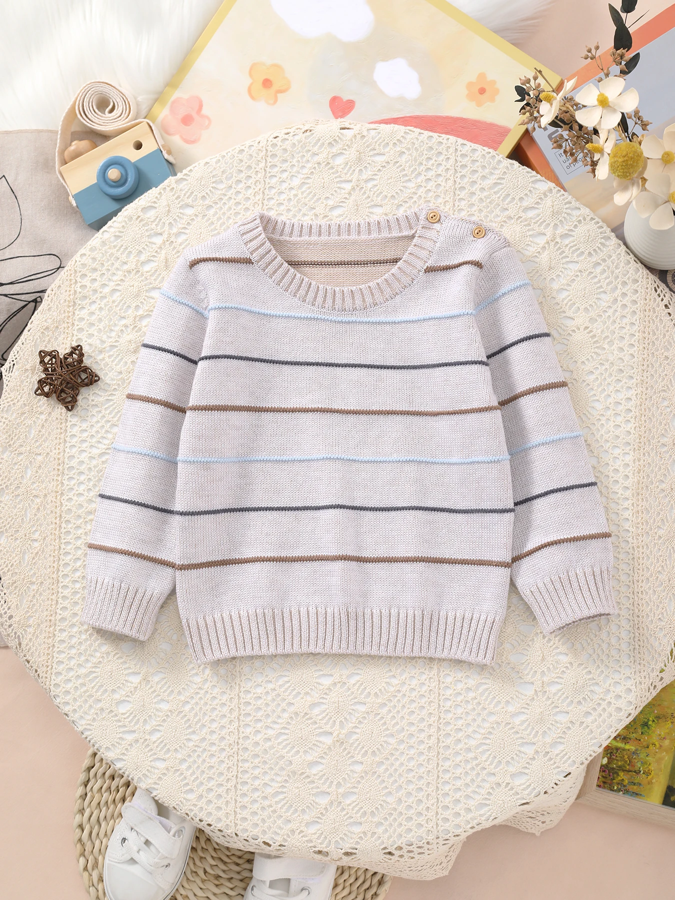 

Новинка 2023 года, осенние и зимние рубашки-свитера в полоску для мальчиков и девочек, детские рубашки с длинными рукавами и круглым вырезом