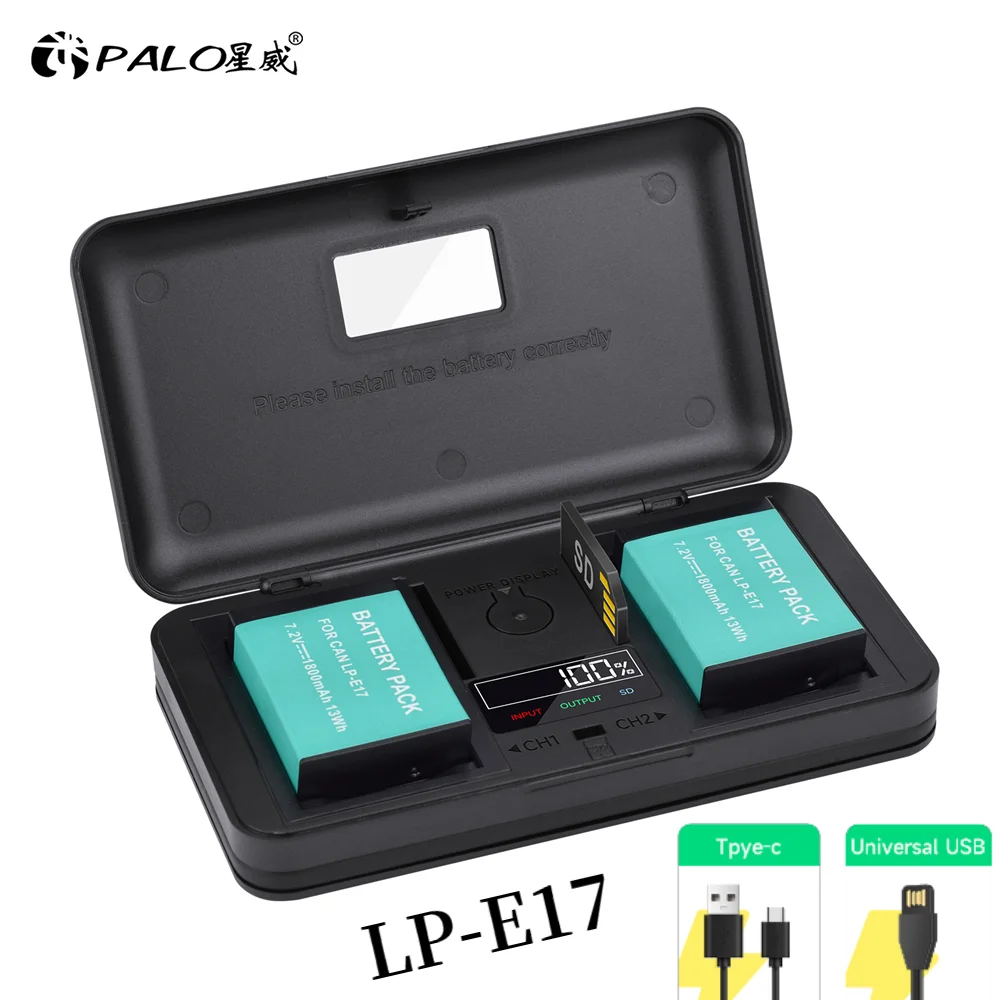 

PALO LP-E17 LP E17 Battery+ 3 in 1 Smart Charger for Canon EOS RP 200 250D M3 M5 M6 750D 760D T6i T6s 800D 8000D 77D Kiss X8i