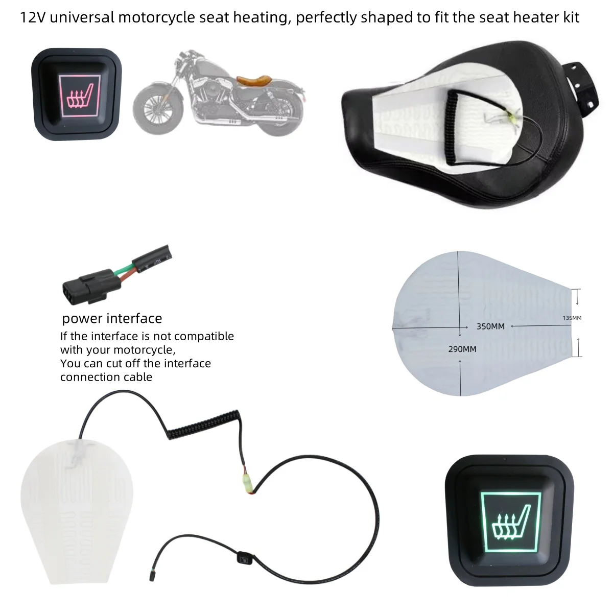 

Motorcycle Accessories 12 V Fiber Motorcycle Seat Thermal Winter Heated Pad mat Waterproof Switch Button seat heating cushions
