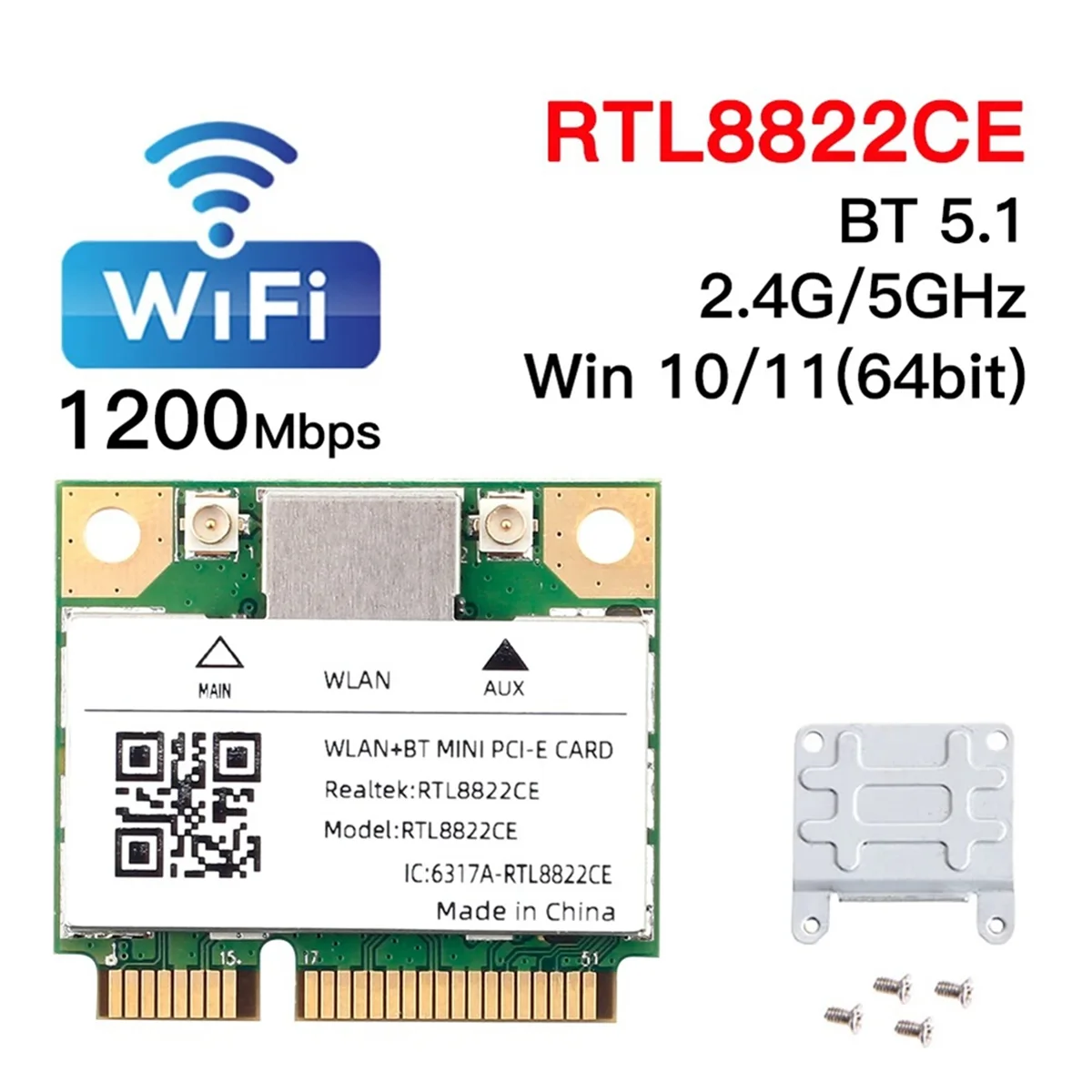 ثنائي النطاق Mini Pcie RTL8822CE 1200Mbps WiFi بطاقة بلوتوث 5.1 محول لاسلكي 802.11ac لأجهزة الكمبيوتر المحمول/الكمبيوتر الرياح 10/11