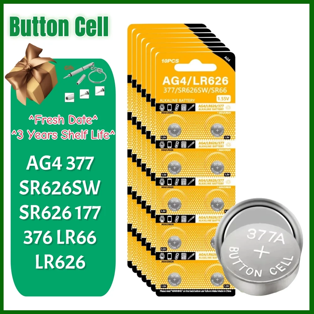 10-200Pcs AG4 377 Button Batteries SR626SW SR626 Cell Coin Alkaline Battery 177 376 626A LR66 LR626 For Watch Toys Clock 1.55V