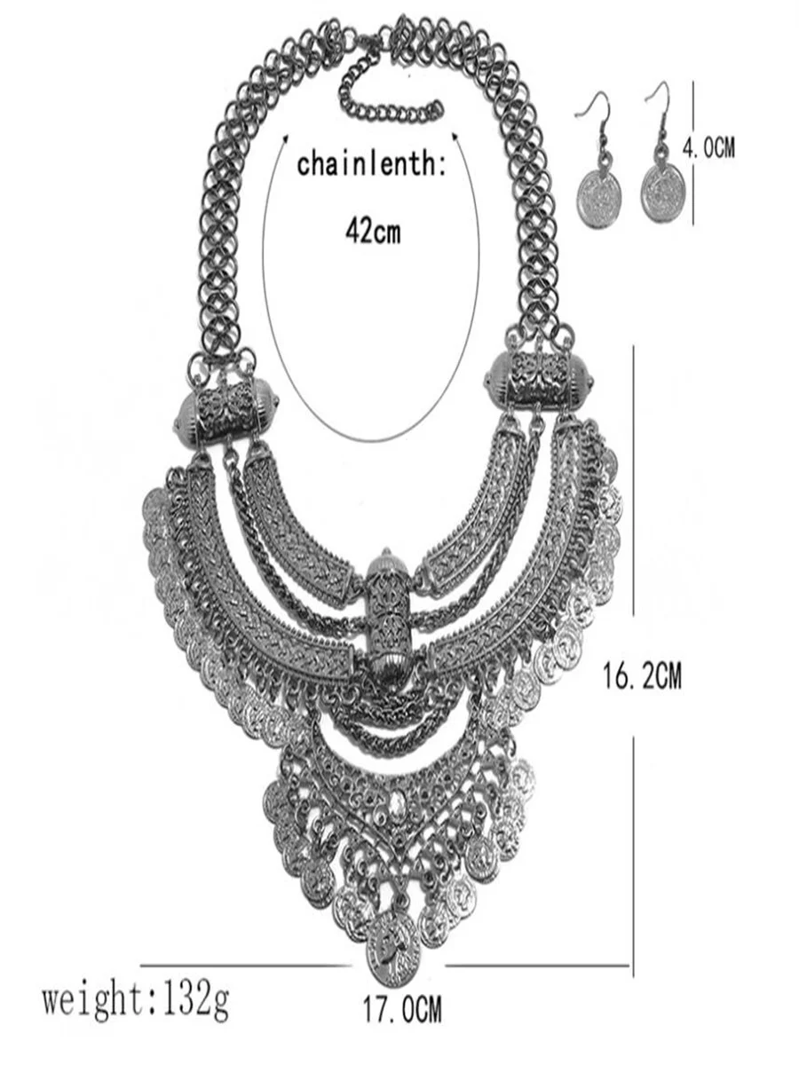 Fashionable coin retro style crescent tassel thick chain, alloy ethnic style short accessory necklace