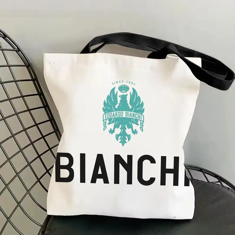 Luxury B-Bianchi Logo Storage Bags Canvas Double-Sided Print Shoulder Handbag Reusable Shopping Durable Tote Bag