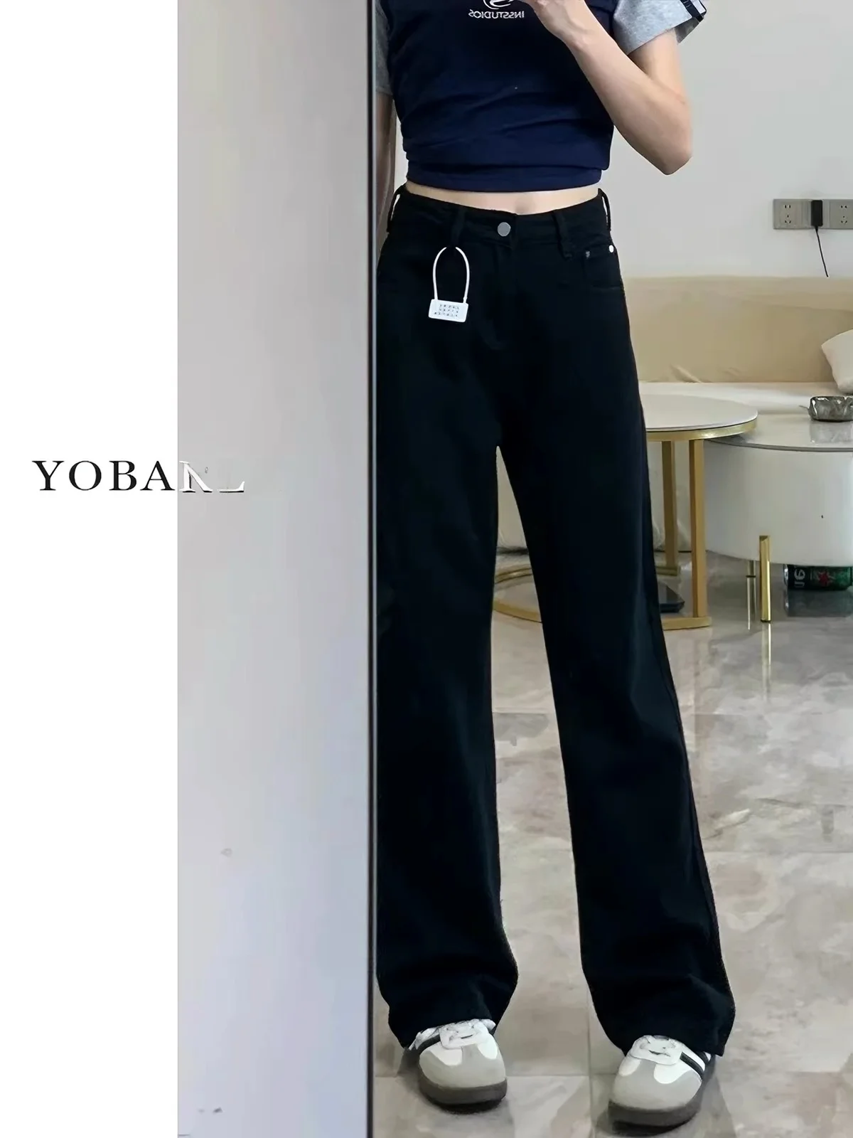 Black Slim Straight Leg Jeans Women's Autumn Winter New Small Size Large Size Loose Drapey Floor-Length Pants Casual Style