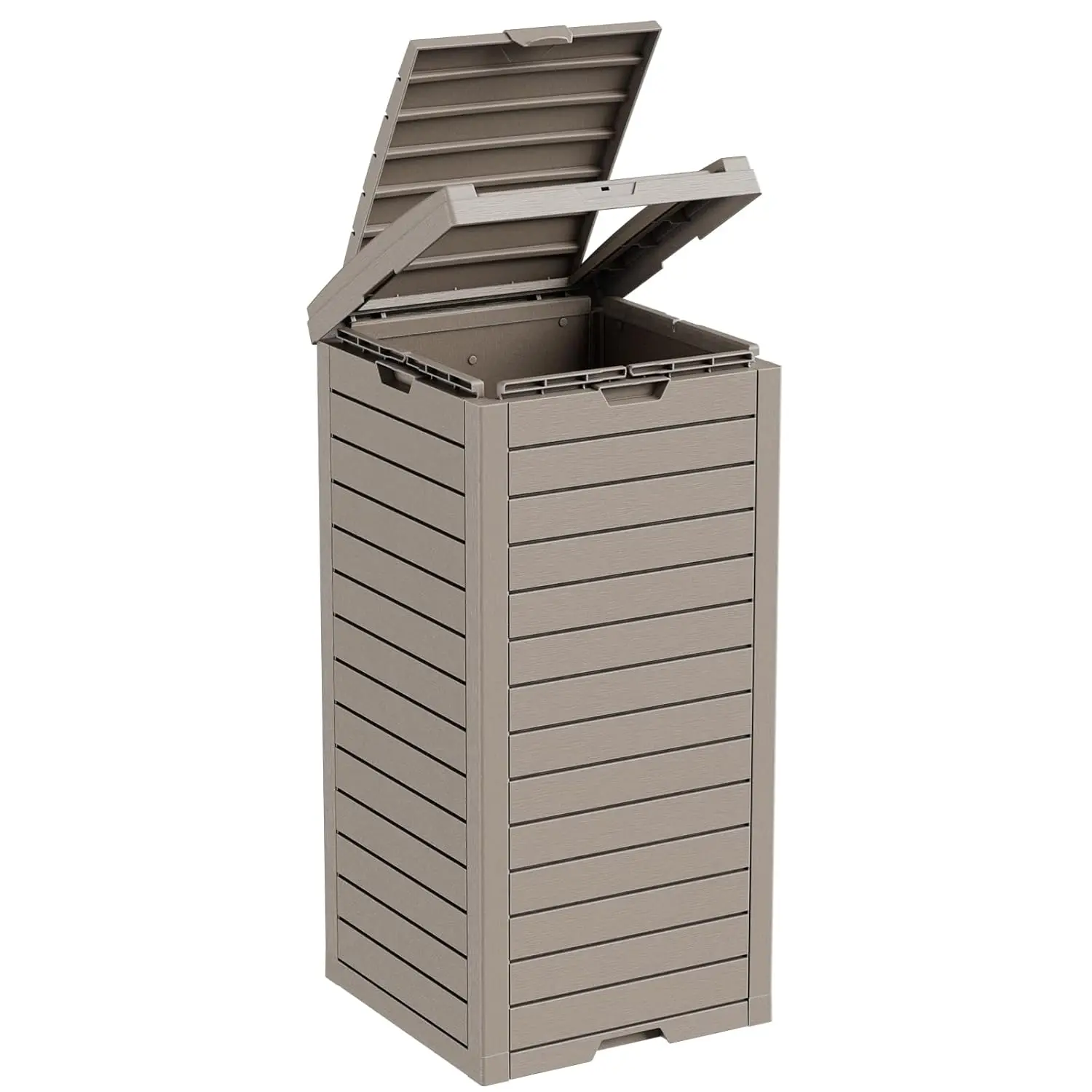 

38 Gallon Outdoor Trash Can with Lid, Waterproof Resin, Dual Drawer for Easy Drainage - Grey