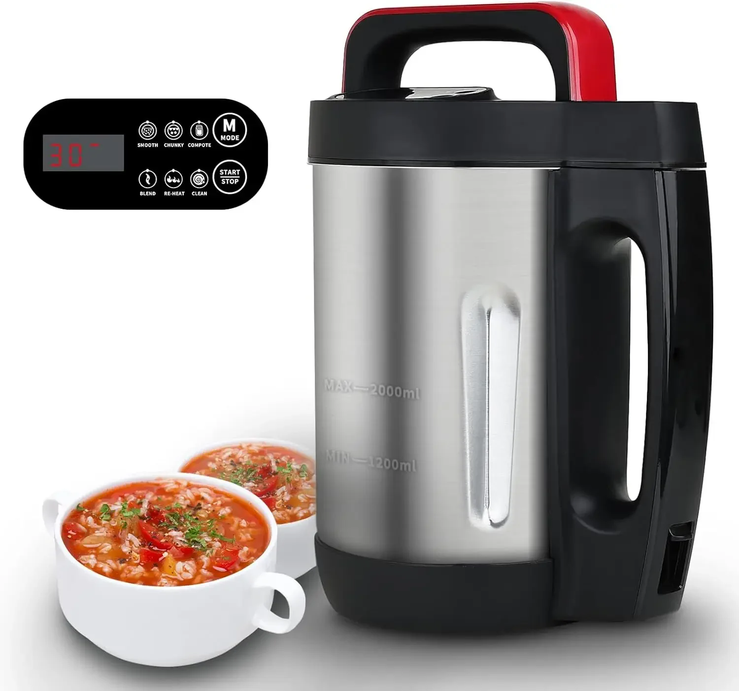 Maker 2L, 6-in-1 Multifunctional Smooth Soup and Chunky Soup Maker with LCD Control Panel, Stainless Steel Electric Soup Ma