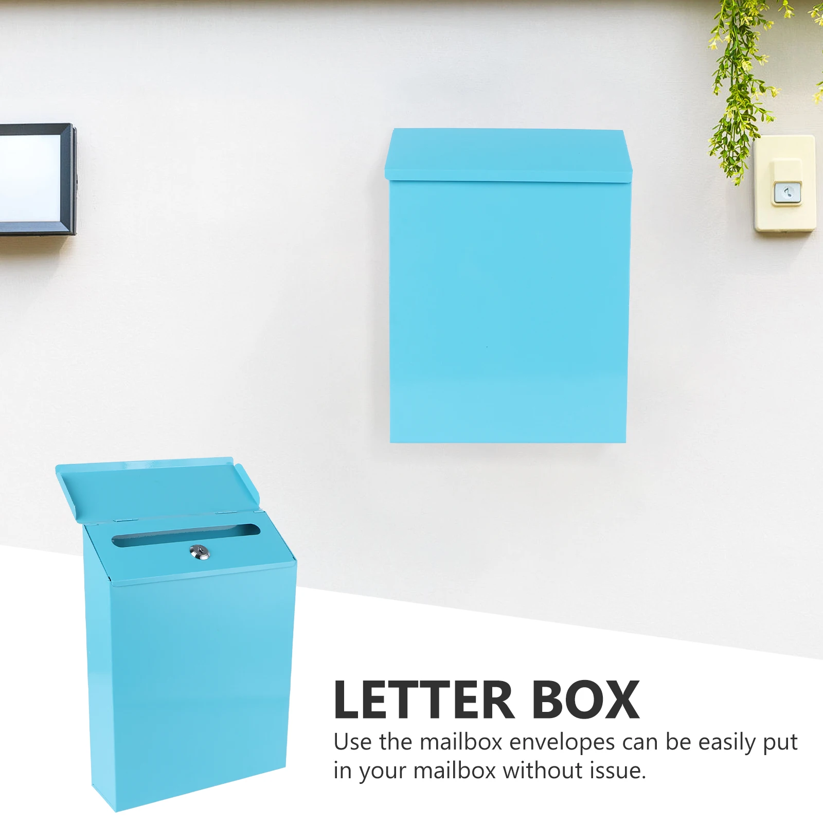 

Household Tin Mailbox Office Retro Decor White Iron Locking Wall Mount outside Cute