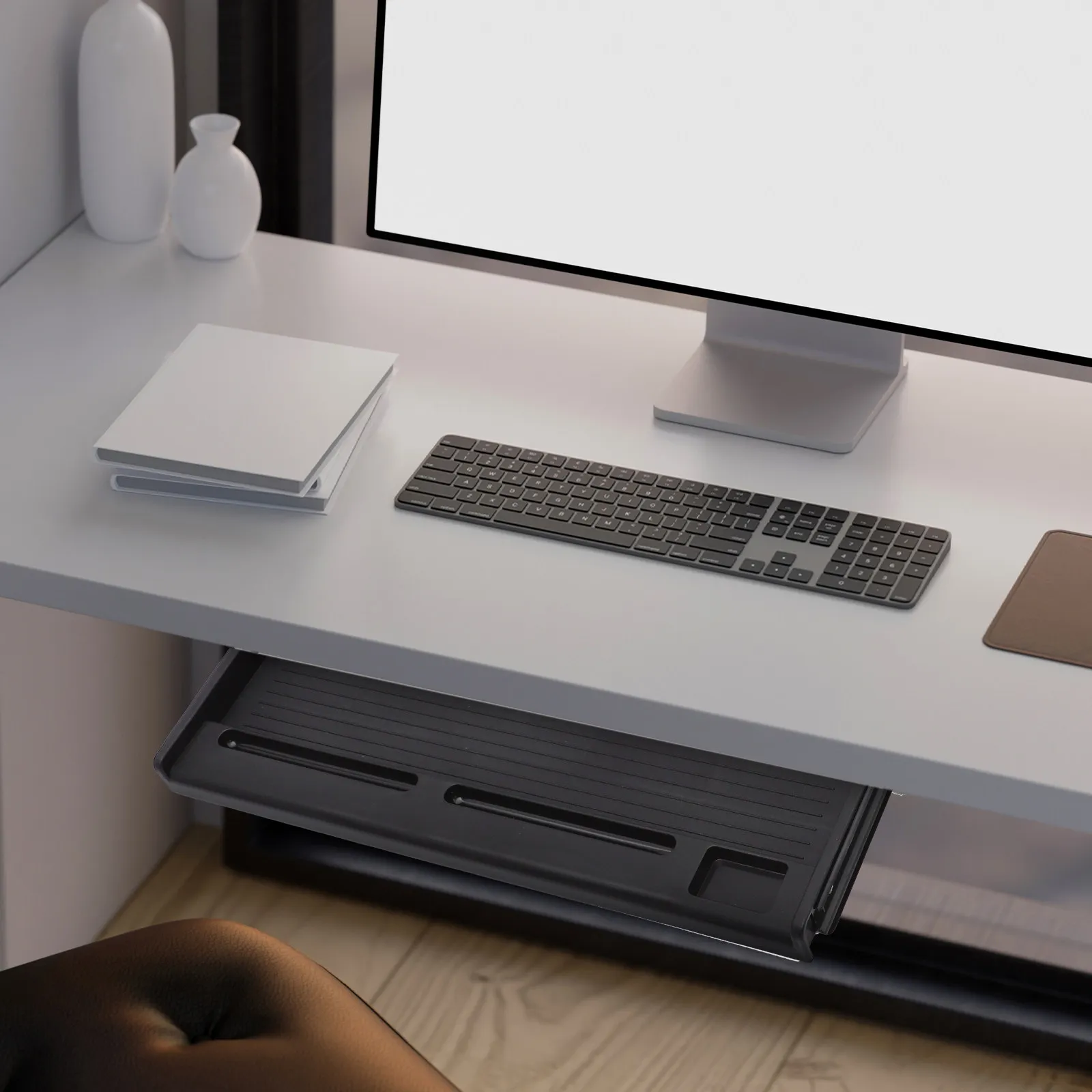 1Set Keyboard Tray Under Desk Sturdy Sliding Drawer Office Pull Out Keyboard Shelf Space Saving Under Table Drawer