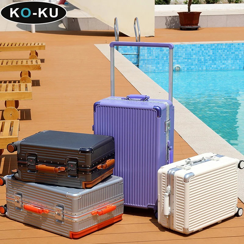 

KO-KU Aluminium Frame Luggage Women 20 Inch Boarding Box Mute Universal Wheel Wide Handle Travel Suitcase 22/24/26''Trolley Case