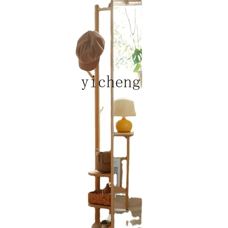 Home Solid Wood Movable Rotating Fitting Mirror Dressing Mirror Hanger Clothes Coat Rack