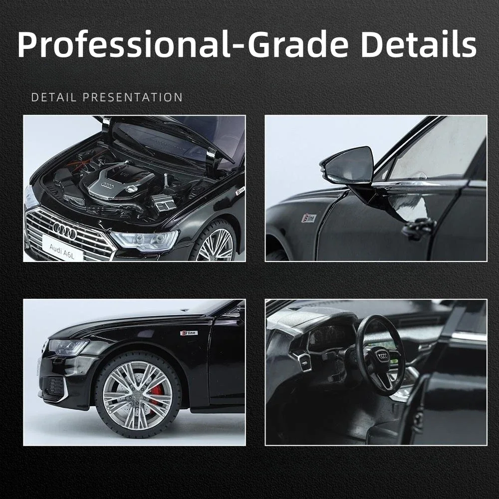 Coche de juguete Audi A6L de aleación de Metal fundido a presión, modelo en miniatura, puertas de luz con sonido extraíble, colección que se puede abrir, regalo para niños, 1/18