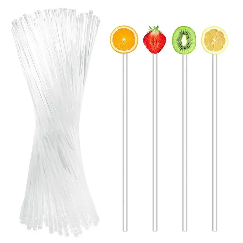 

100Pcs Lollipop Sticks Acrylic Candy Pop Stick Cake Chocolate Ice Cream Sticks Clear Sugar Stir Stick Clear Reusable Stick