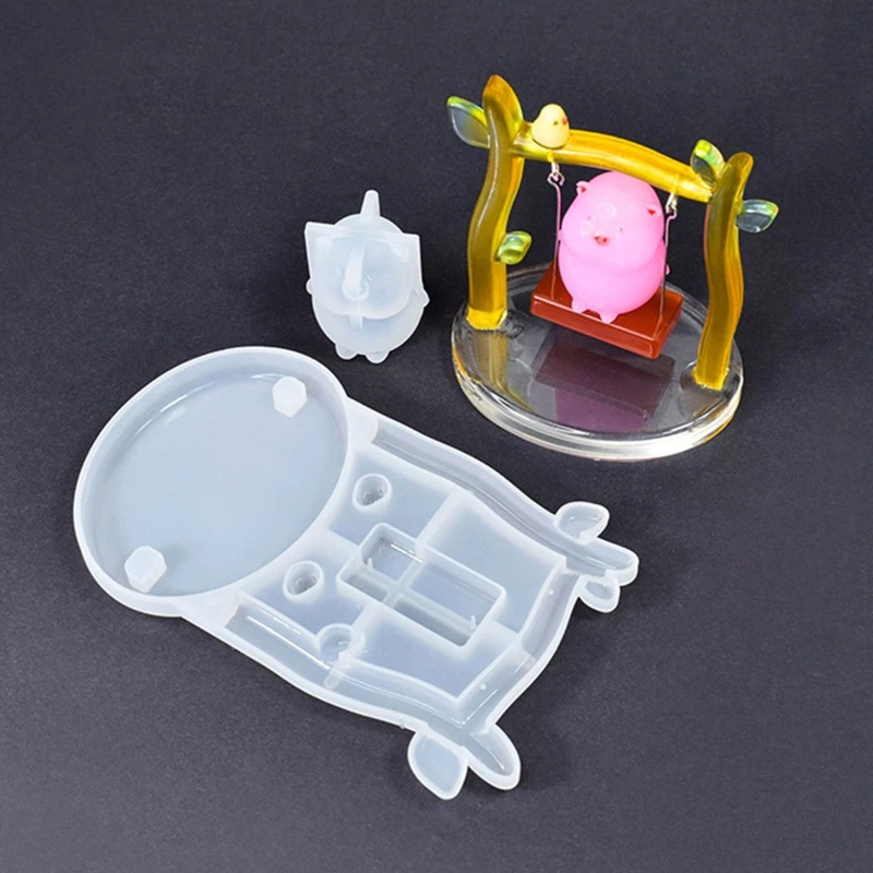 Swing Piggy Silicone Resin Molds Epoxy Jewelry Casting Molds Pig Resin Mold Supplies for DIY Car Accessories Crafts Y08E