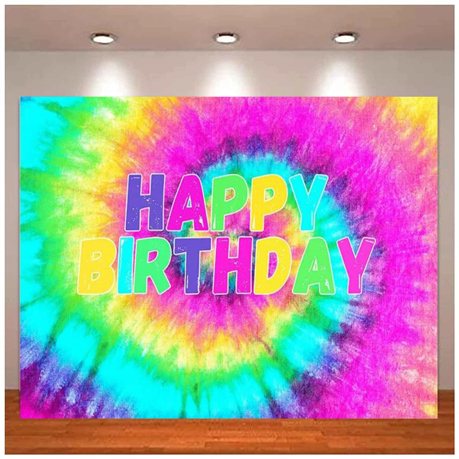 

Tie Dye Happy Birthday Photography Backdrop 60's Hippie Theme Party Decor Groovy Sign Colorful Rainbow Photo Background Banner