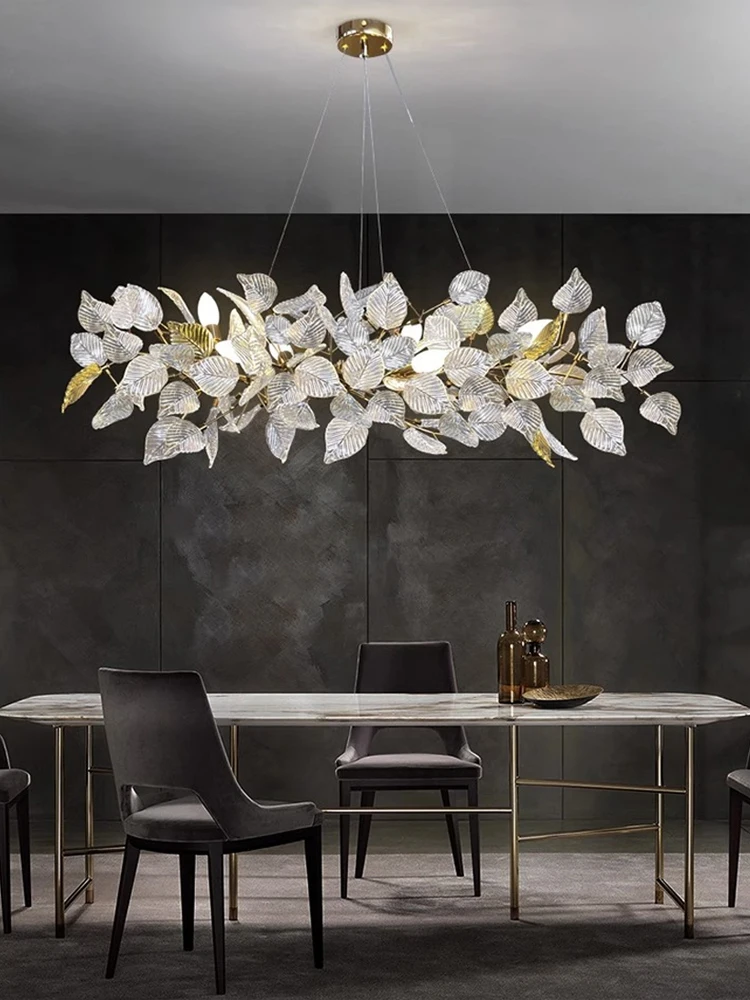 

Ginkgo Leaf LED Restaurant Pendant Modern Light Luxury All Copper Living Room Pendant Designer Art Leaf Dining Table Lighting