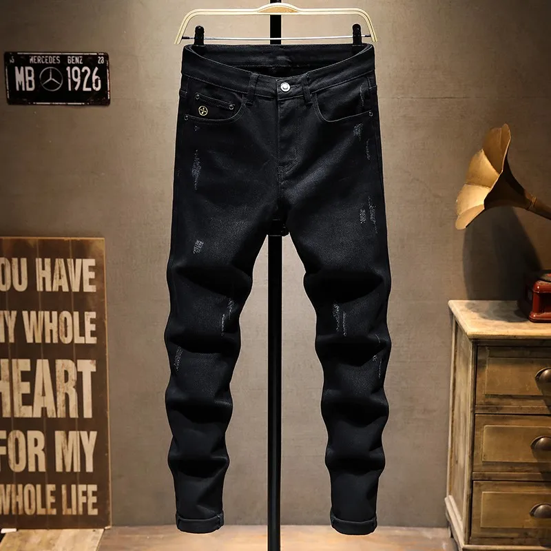 Fashion Designer Men Jeans High Quality Black Stretch Elastic Slim Fit Vintage Jeans Men Korean Style Casual Denim Pants Hombre